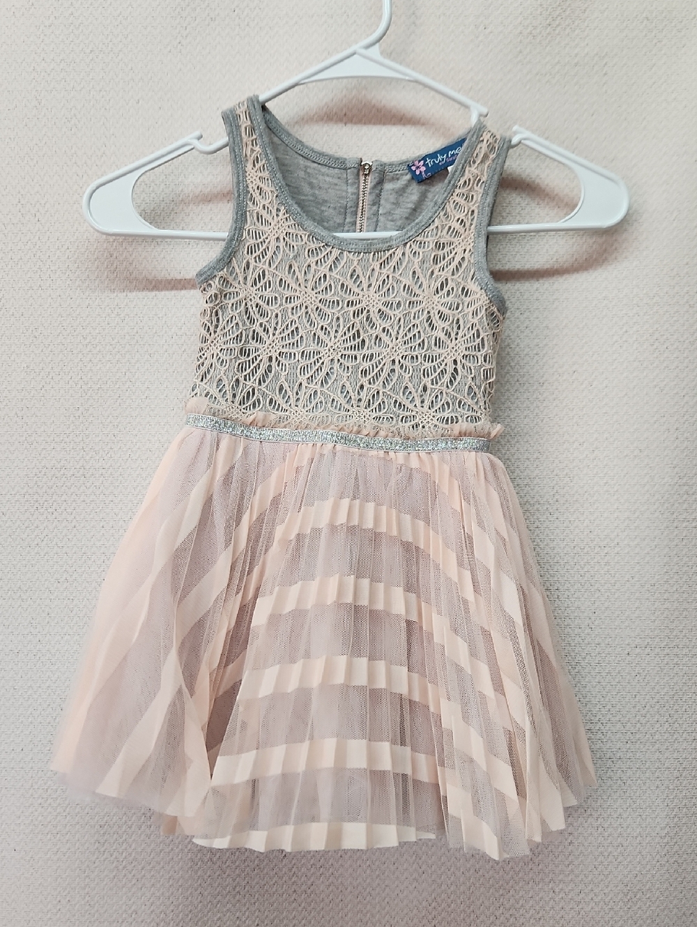 Truly Me Pink and Gray Lace Tulle Dress